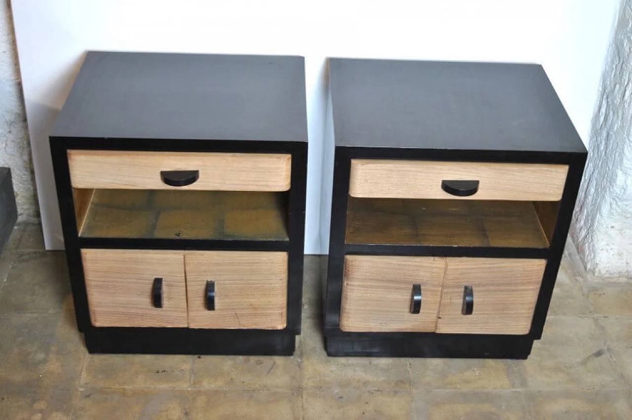 Pair of Art Deco bedside tables in rosewood and lacquered wood, 40s 1226598
