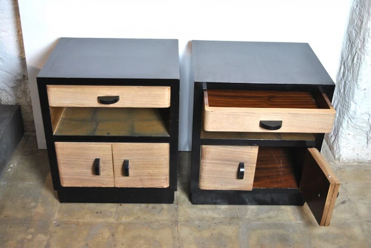 Pair of Art Deco bedside tables in rosewood and lacquered wood, 40s 1226599