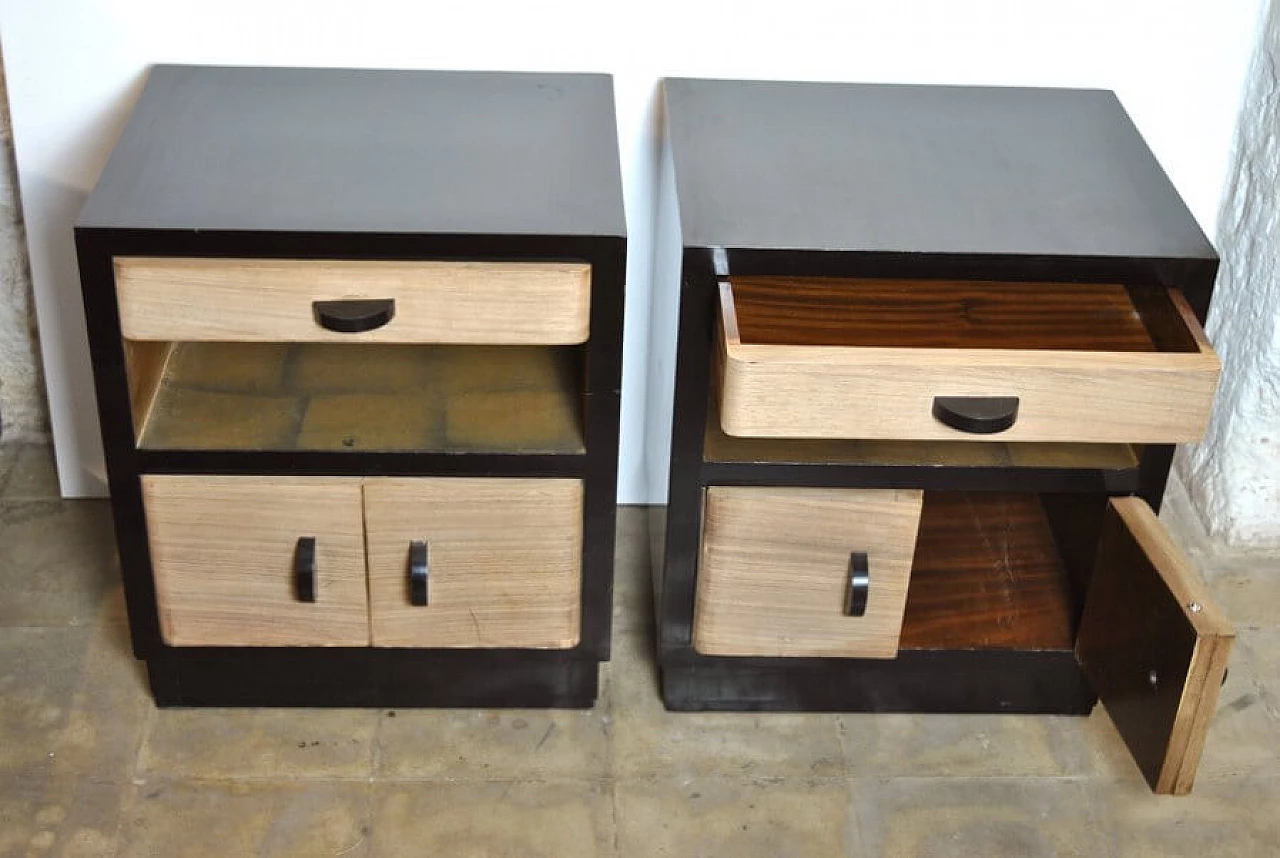 Pair of Art Deco bedside tables in rosewood and lacquered wood, 40s 1226604