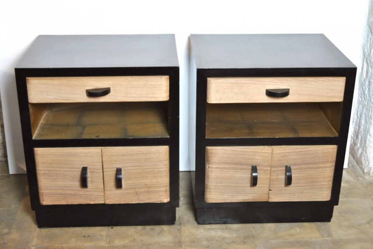 Pair of Art Deco bedside tables in rosewood and lacquered wood, 40s 1226605