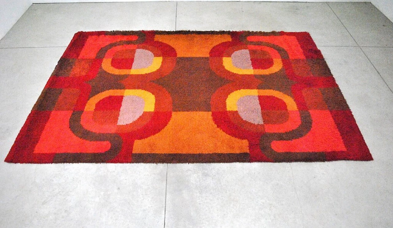 Rectangular rug with geometric pattern in wool, 70s 1226625