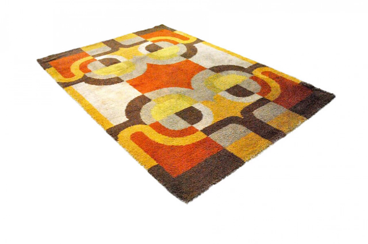 Rectangular rug with geometric pattern in wool, 70s 1226677