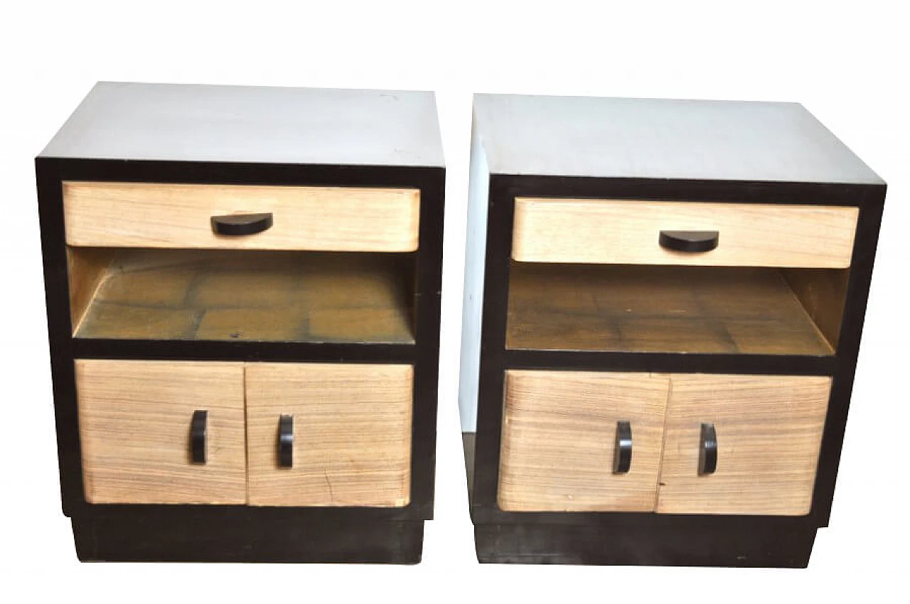 Pair of Art Deco bedside tables in rosewood and lacquered wood, 40s 1226679