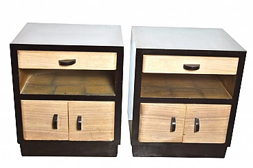 Pair of Art Deco bedside tables in rosewood and lacquered wood, 40s