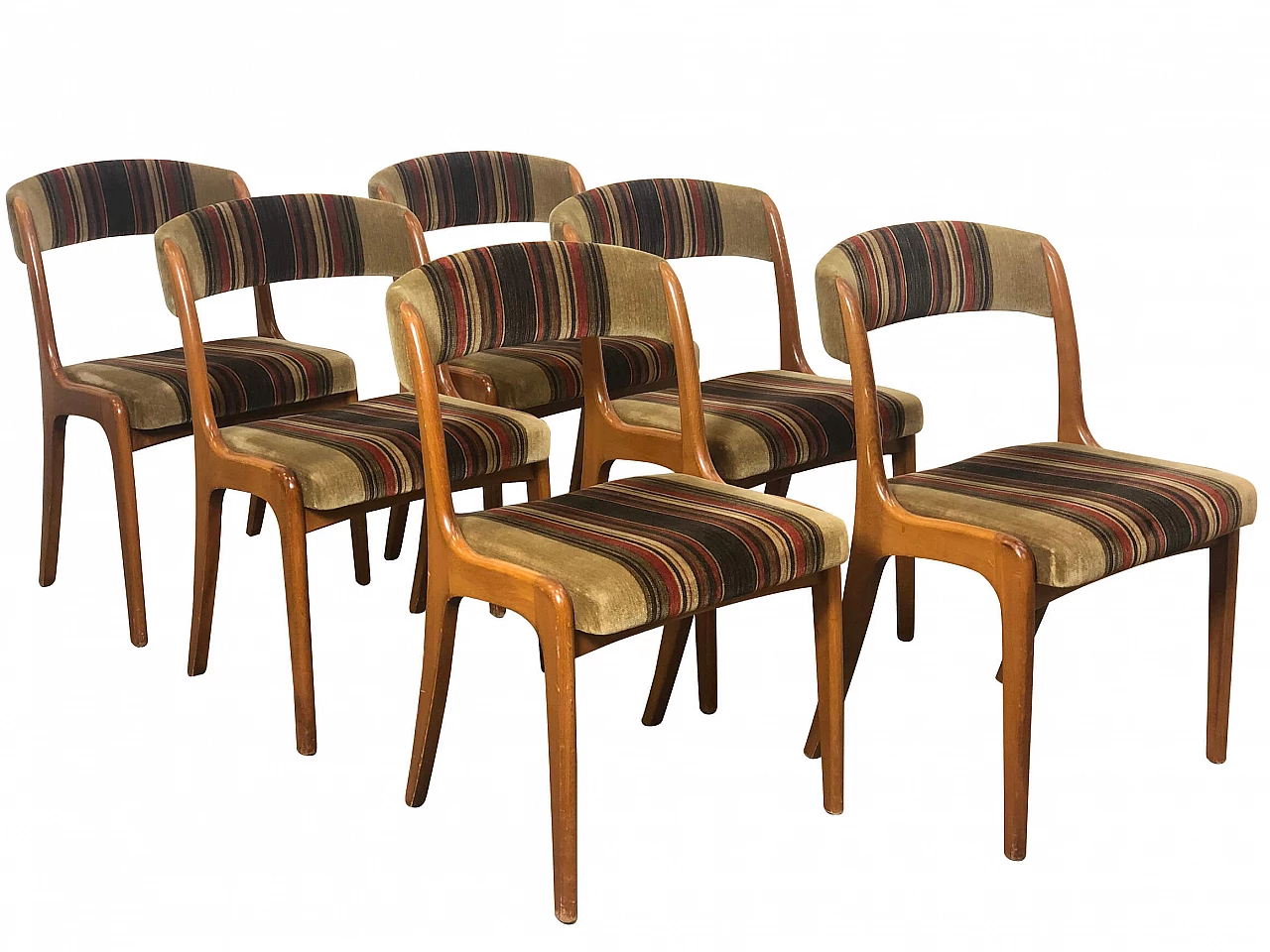 6 Chairs in beechwood and velvet, 60s 1227133