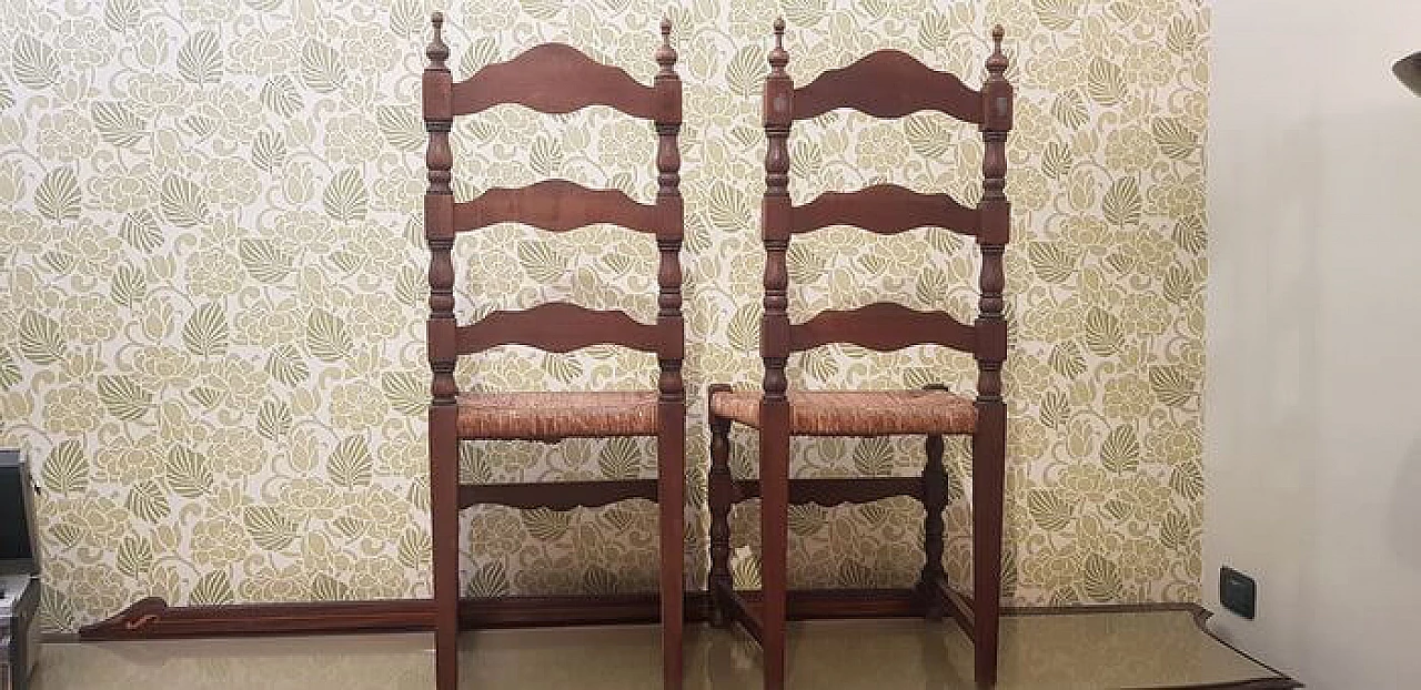 Pair of chairs in solid walnut and straw seats, 50s 1227593