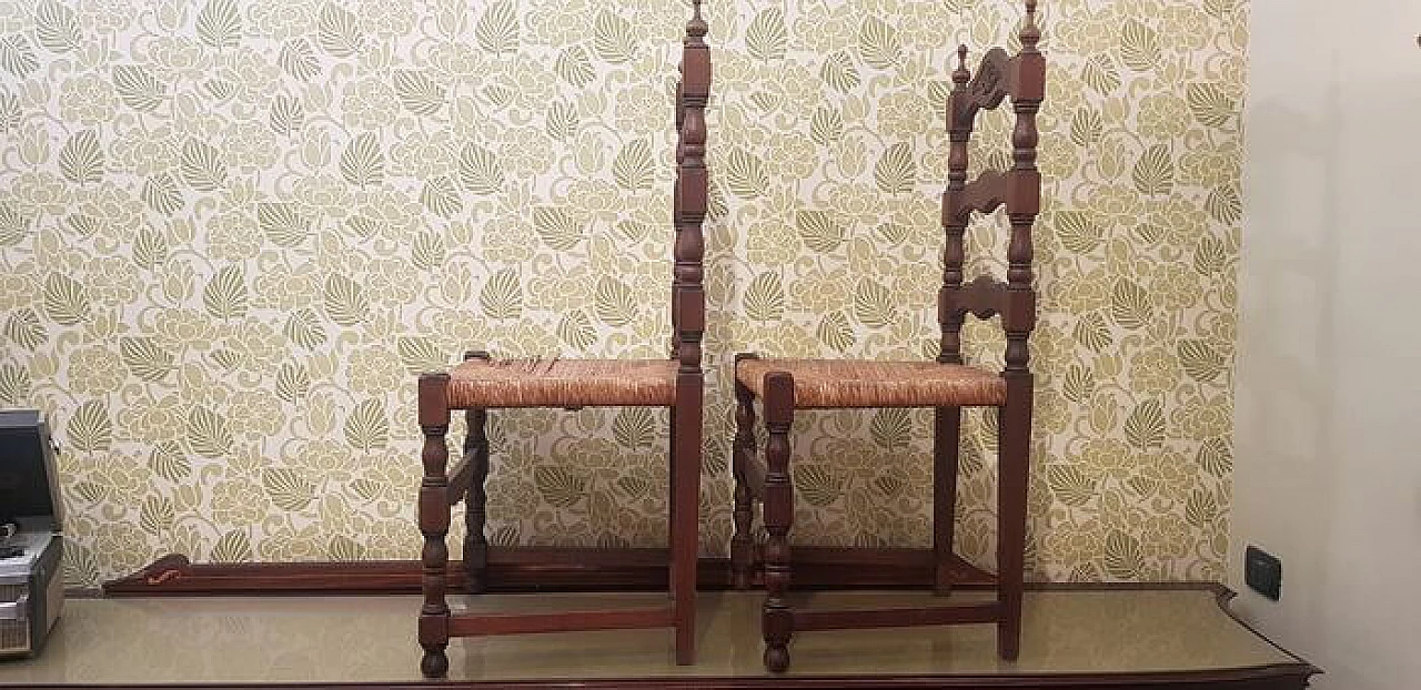 Pair of chairs in solid walnut and straw seats, 50s 1227594
