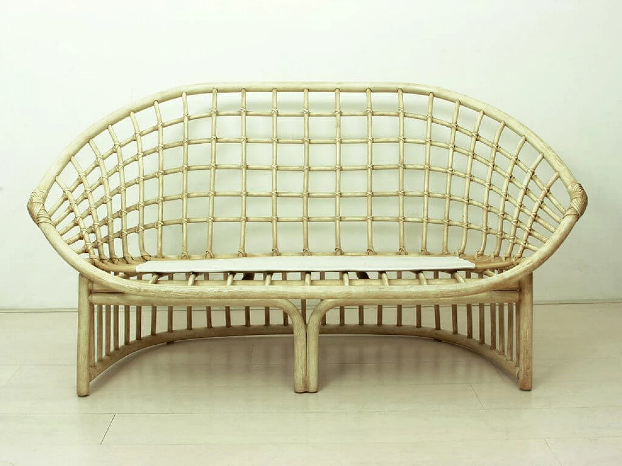 2-seater sofa in rattan and multicolored fabric by Flechtatelier Schütz, 70s 1227649