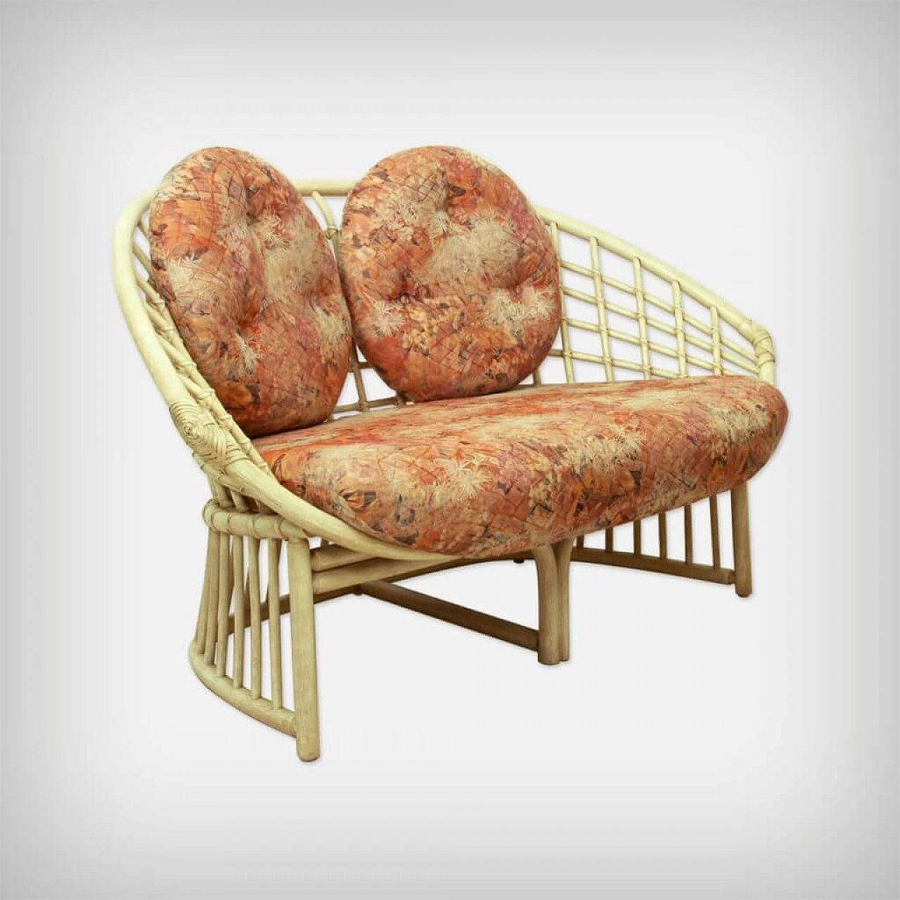 2-seater sofa in rattan and multicolored fabric by Flechtatelier Schütz, 70s 1227650
