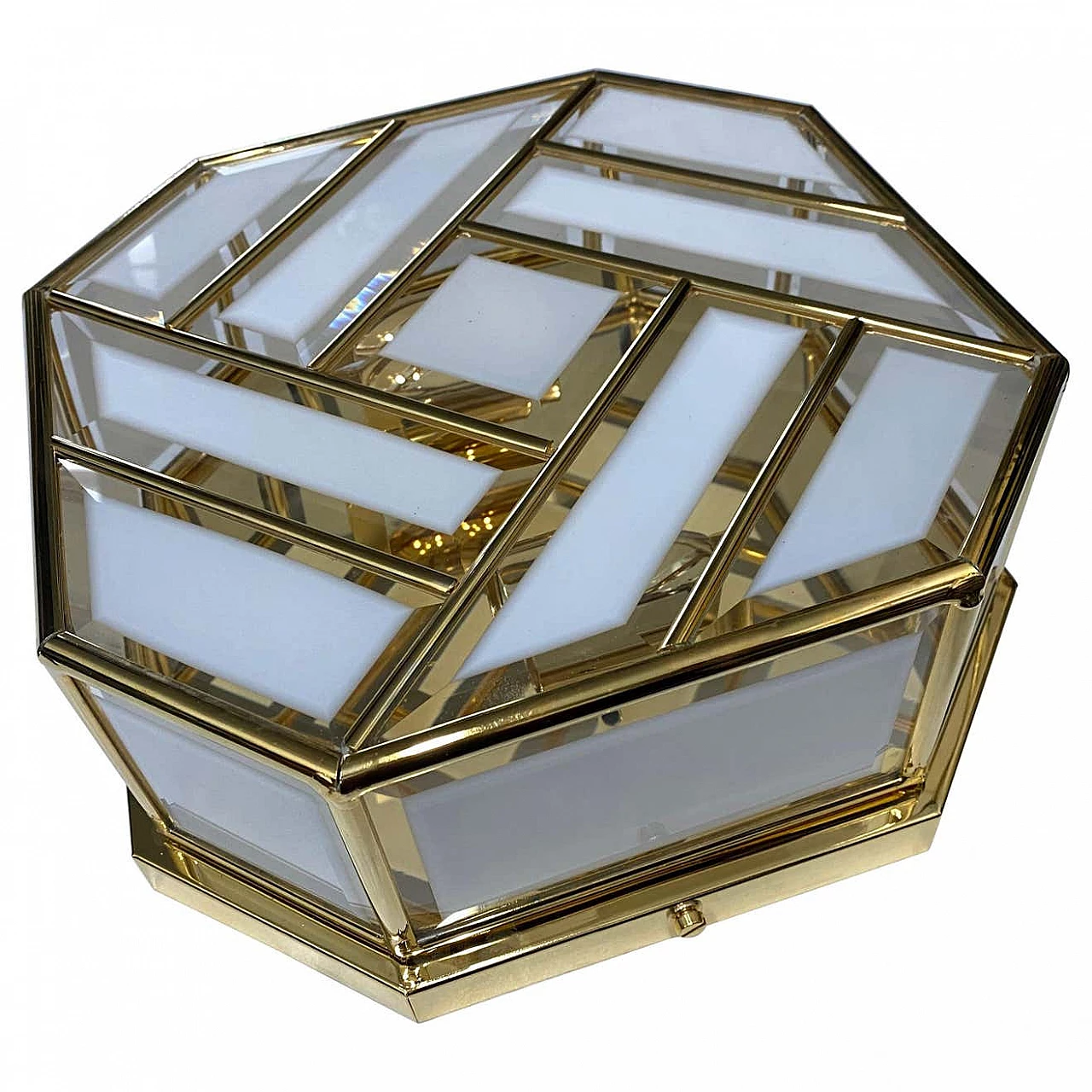 Plafoniera in ottone e vetro, anni '70 1227848