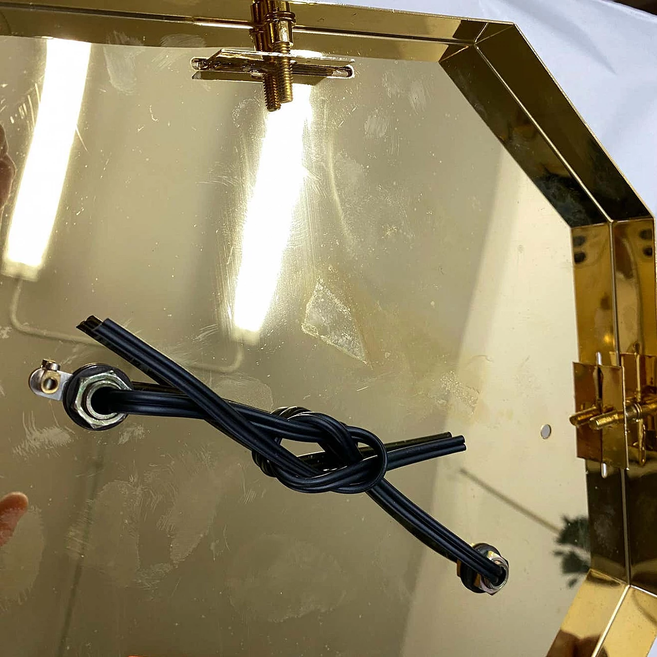 Plafoniera in ottone e vetro, anni '70 1227851