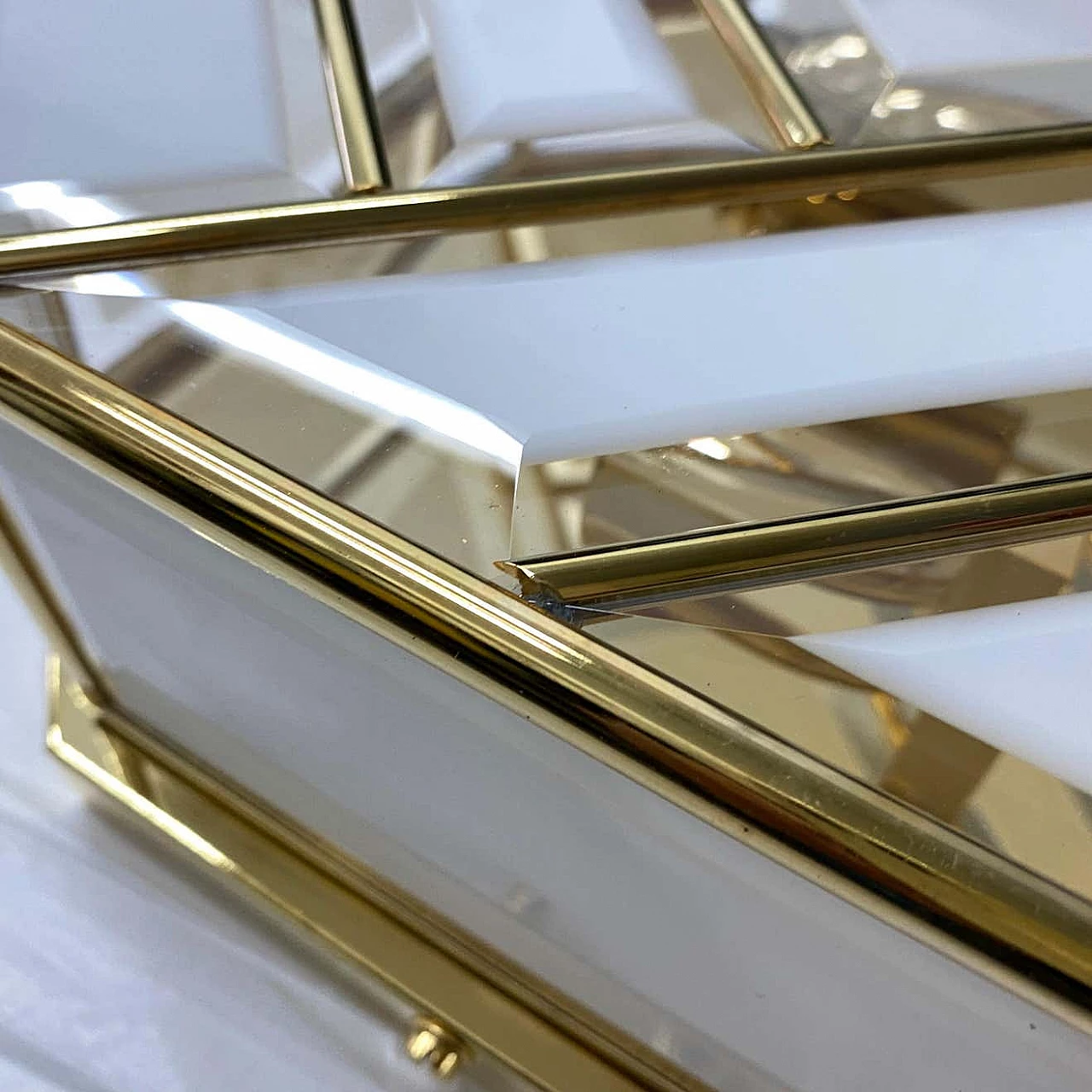 Plafoniera in ottone e vetro, anni '70 1227856