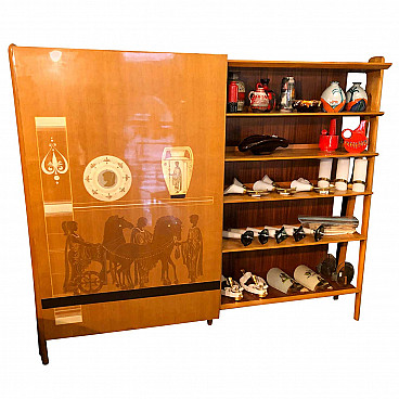Bookcase and wardrobe in fruitwoo and maple by Vittorio Dassi, 60s