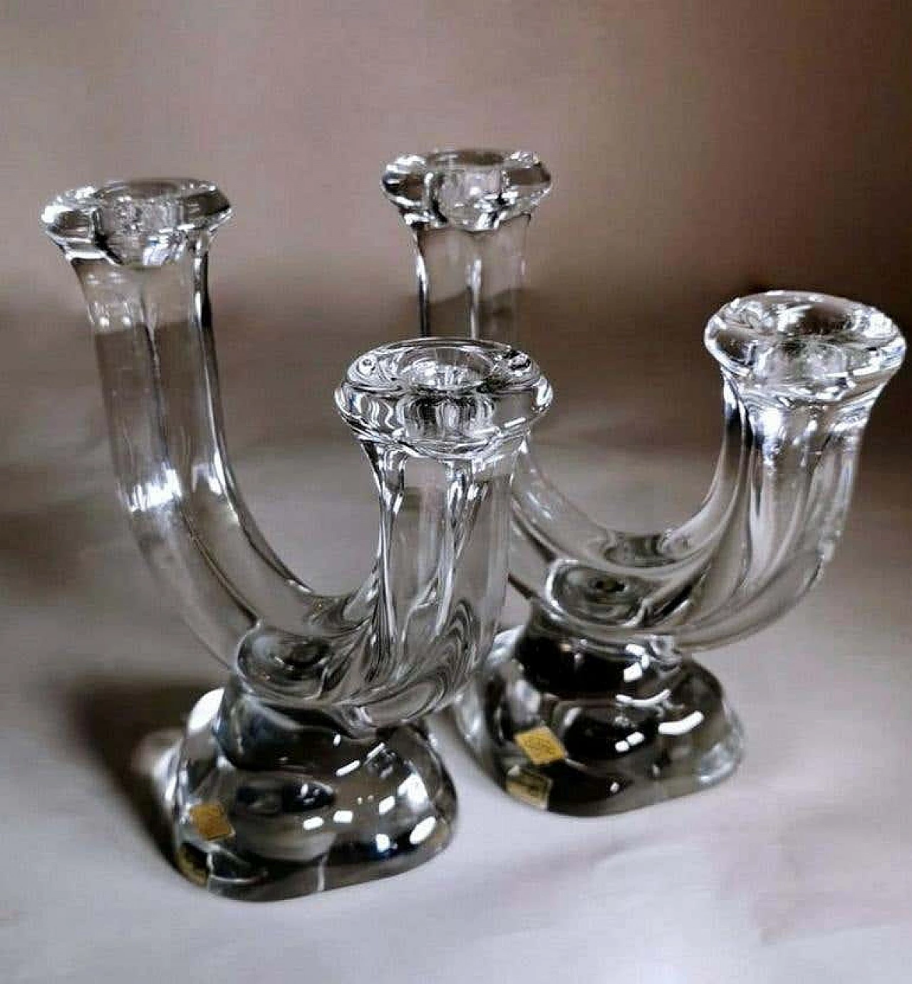 Pair of candlesticks in crystal by Cristal De Vannes, 60s 1227916