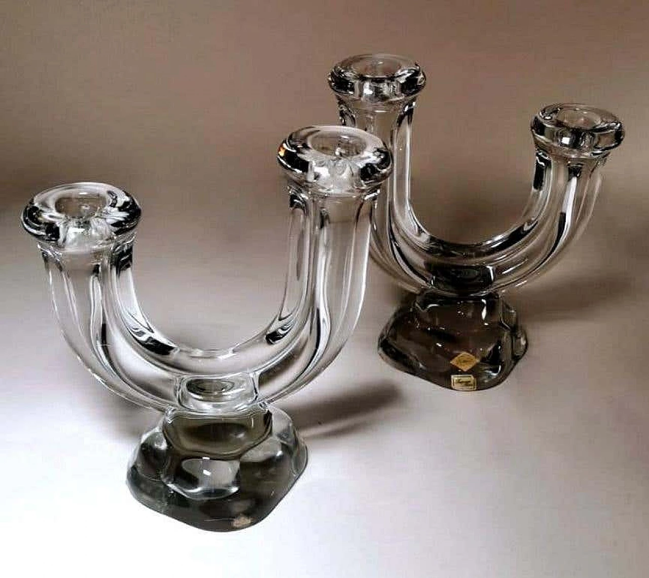 Pair of candlesticks in crystal by Cristal De Vannes, 60s 1227917