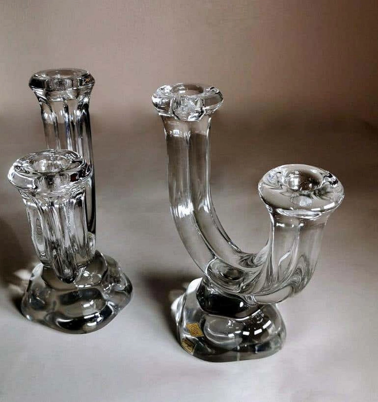 Pair of candlesticks in crystal by Cristal De Vannes, 60s 1227918