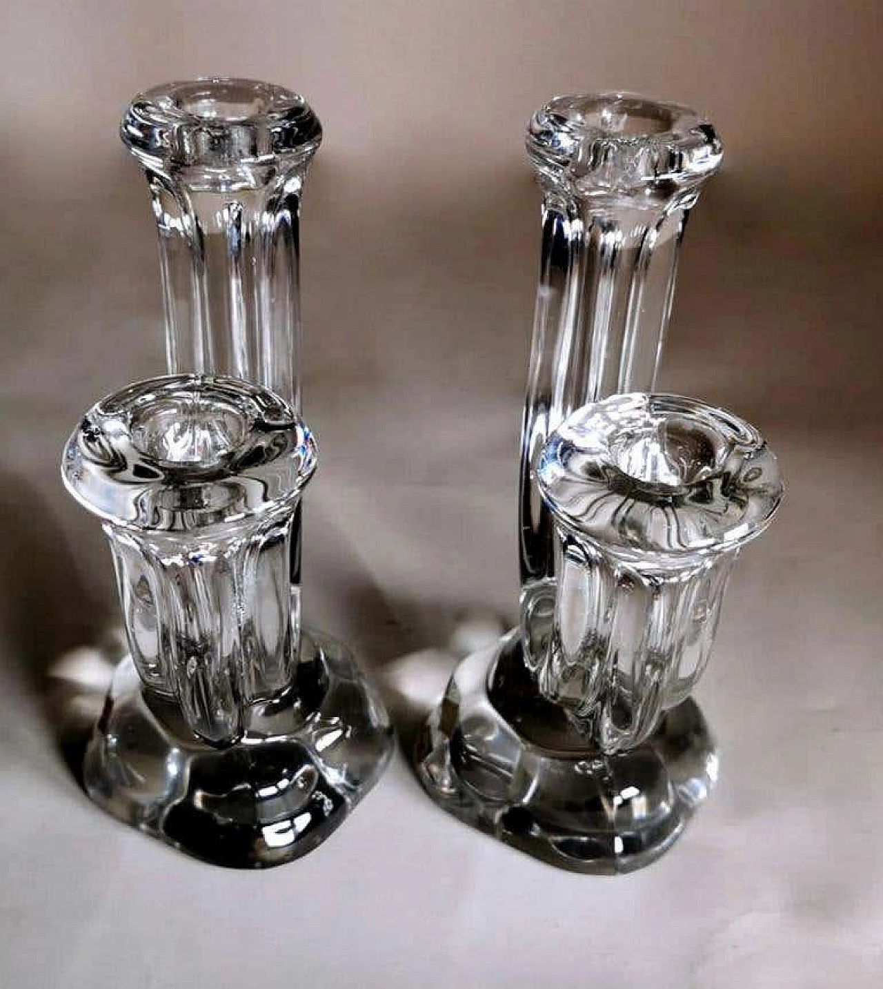 Coppia di candelieri in cristallo di Cristal De Vannes, anni '60 1227919