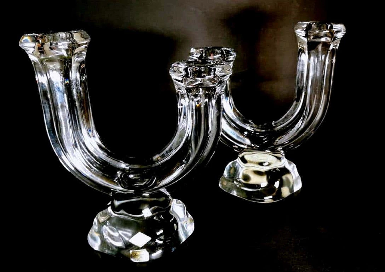 Pair of candlesticks in crystal by Cristal De Vannes, 60s 1227920