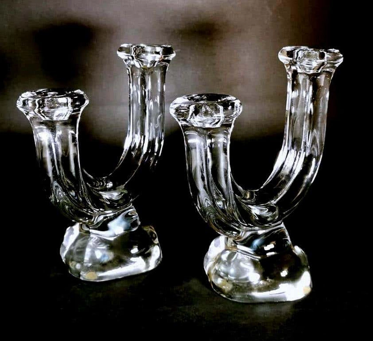 Pair of candlesticks in crystal by Cristal De Vannes, 60s 1227921