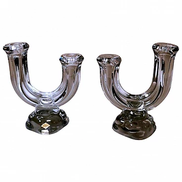 Pair of candlesticks in crystal by Cristal De Vannes, 60s