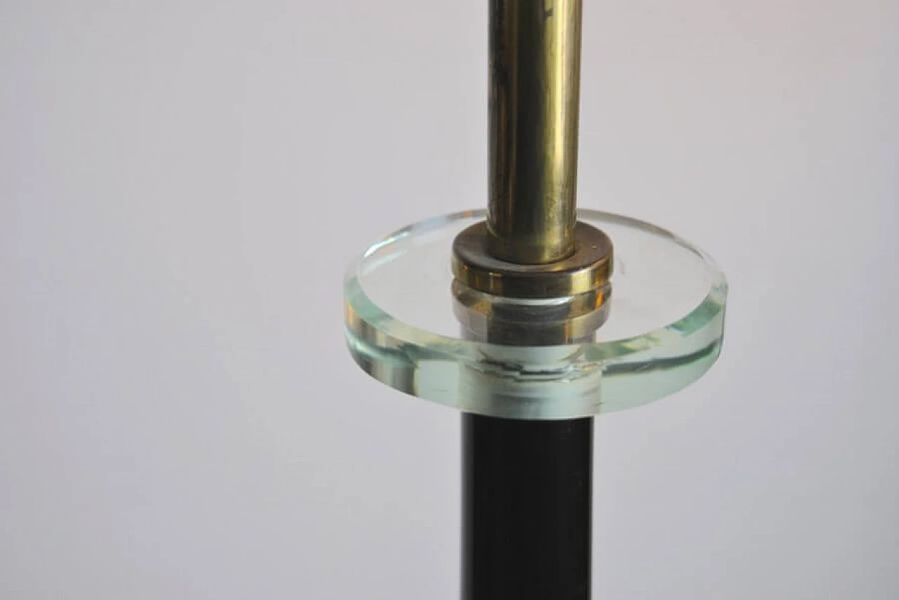 Floor lamp in aluminum, brass, glass and wood in the style of Fontana Arte, 50s 1227957