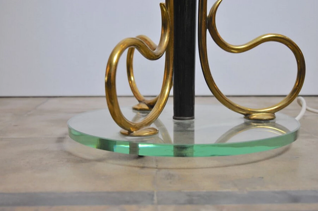 Floor lamp in aluminum, brass, glass and wood in the style of Fontana Arte, 50s 1227958