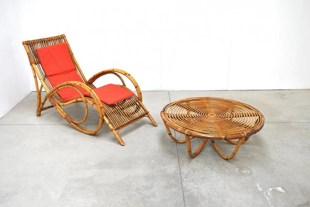 Chaise longue in vimini e bamboo nello stile di Bonacina, anni '60 1228009