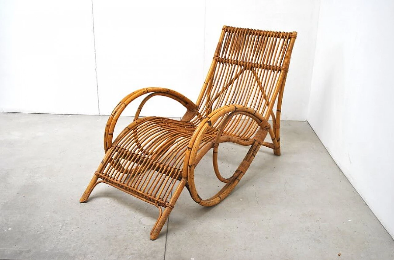 Chaise longue in vimini e bamboo nello stile di Bonacina, anni '60 1228010
