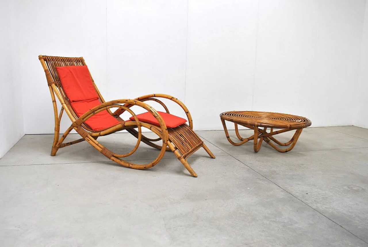 Chaise longue in wicker and bamboo in the style of Bonacina, 60s 1228011