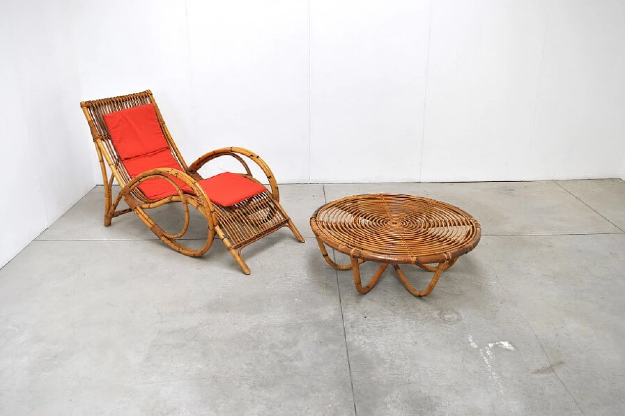 Chaise longue in vimini e bamboo nello stile di Bonacina, anni '60 1228012