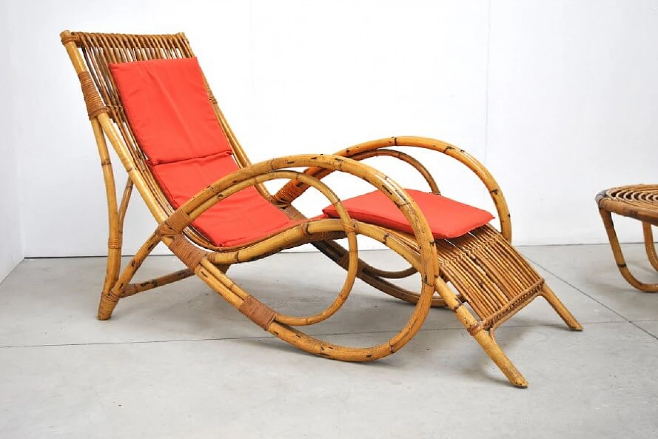 Chaise longue in vimini e bamboo nello stile di Bonacina, anni '60 1228013