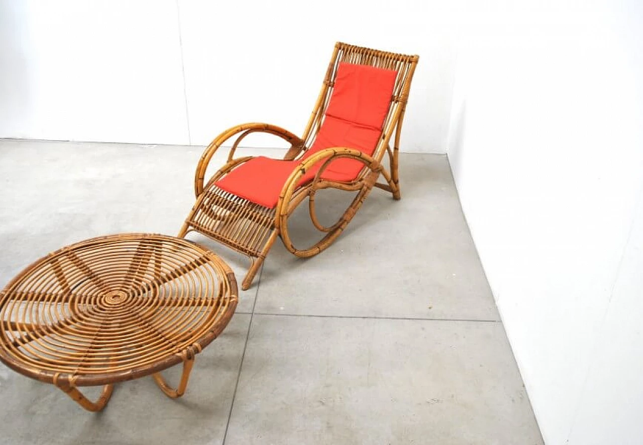 Chaise longue in wicker and bamboo in the style of Bonacina, 60s 1228014