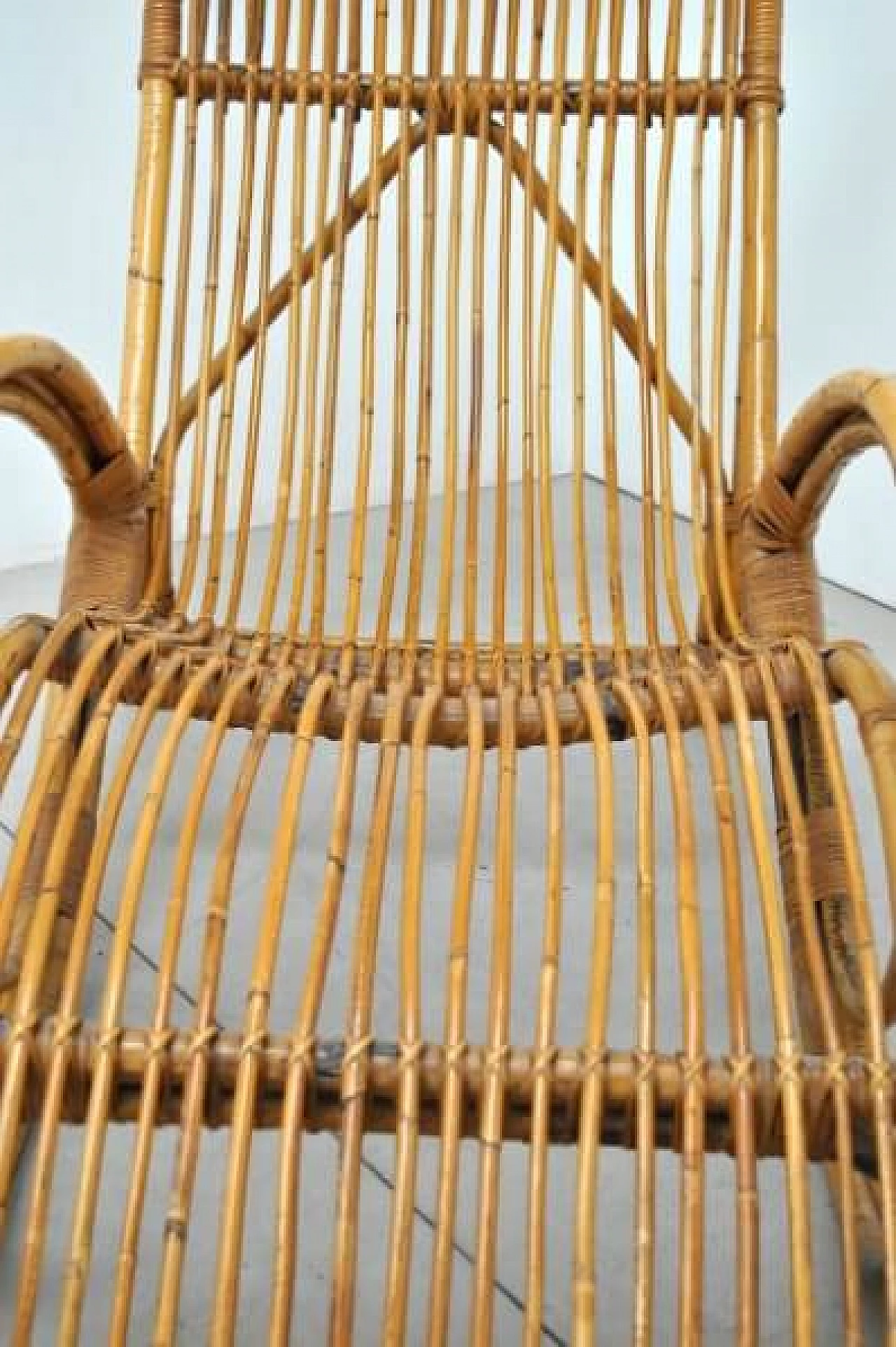 Chaise longue in vimini e bamboo nello stile di Bonacina, anni '60 1228015