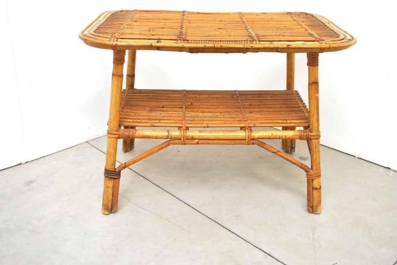 Tavolino in vimini e bamboo nello stile di Bonacina, anni '60 1228016