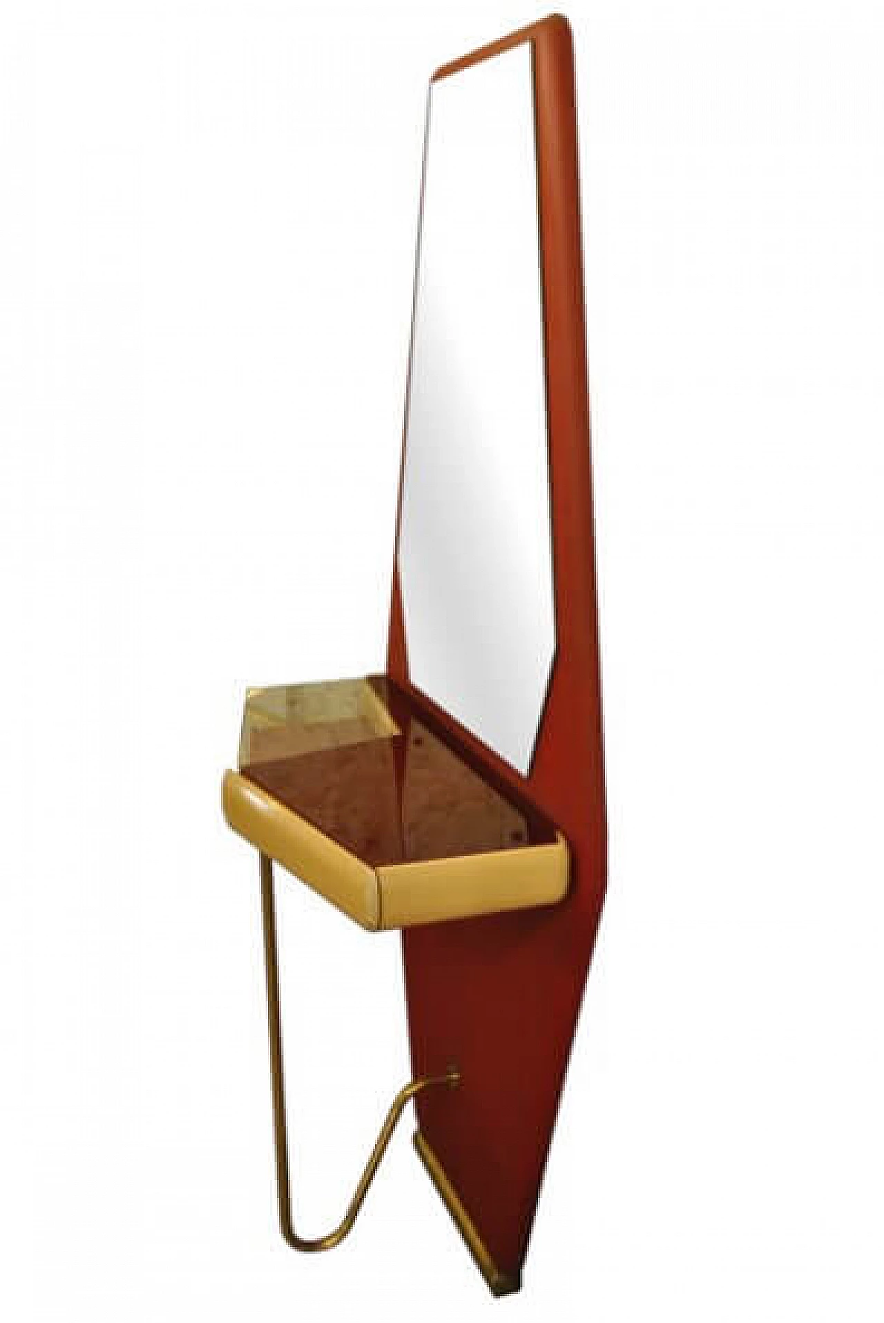 Console with mirror in brass and wood, 60s 1228031