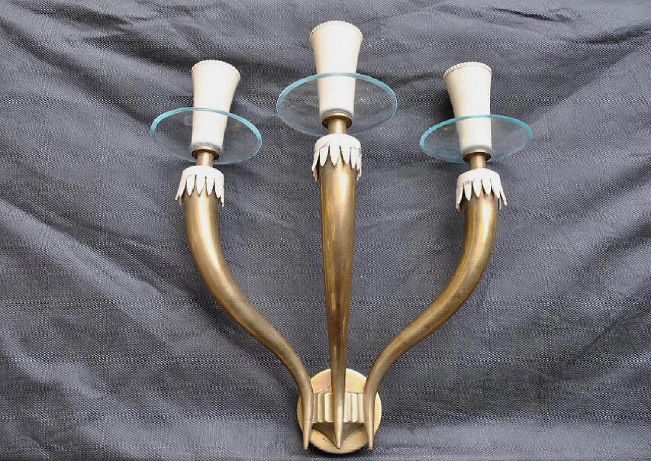 Applique in ottone e vetro di Gio Ponti per Fontana Arte, anni '50 1228141