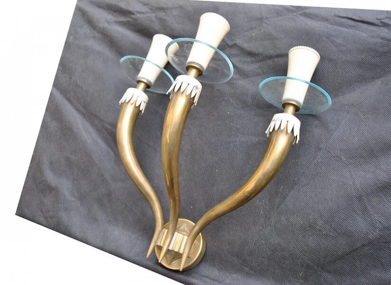 Applique in ottone e vetro di Gio Ponti per Fontana Arte, anni '50 1228144