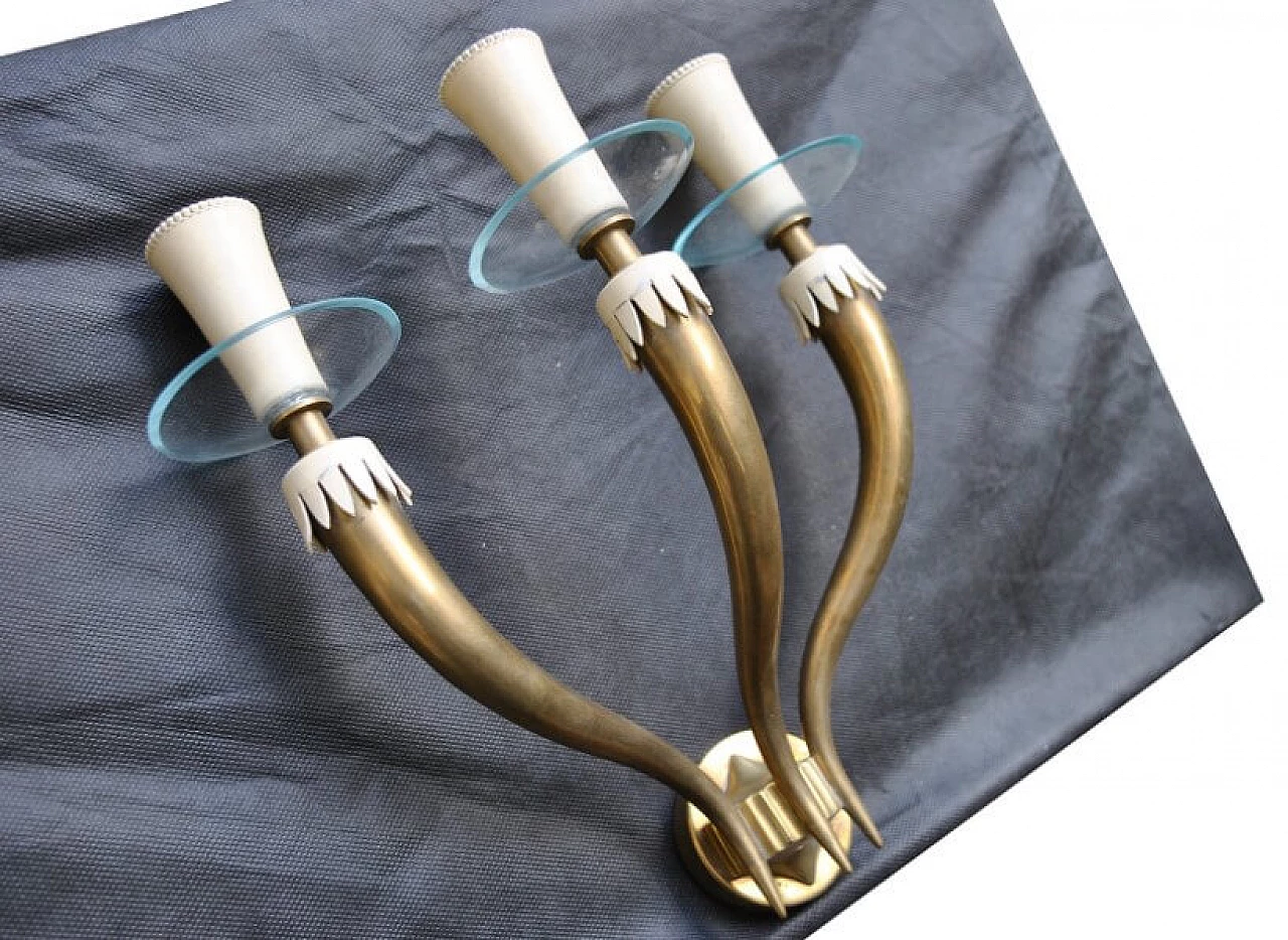 Applique in ottone e vetro di Gio Ponti per Fontana Arte, anni '50 1228145