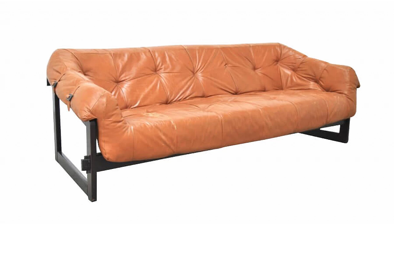 Sofa in leather and rosewood by Percival Lafer, 60s 1228186