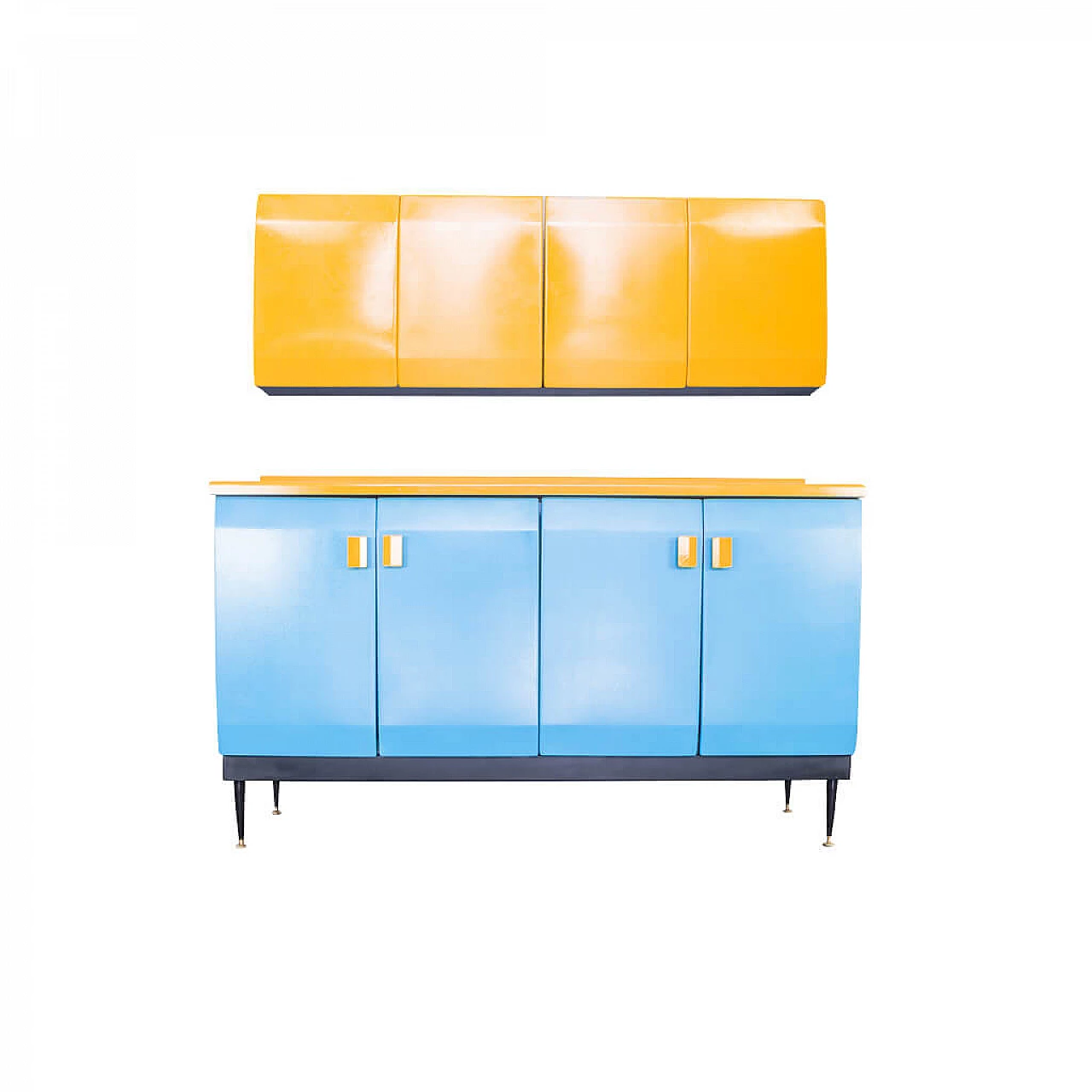 Metal kitchen cabinet with wall unit, 1950s 1228210