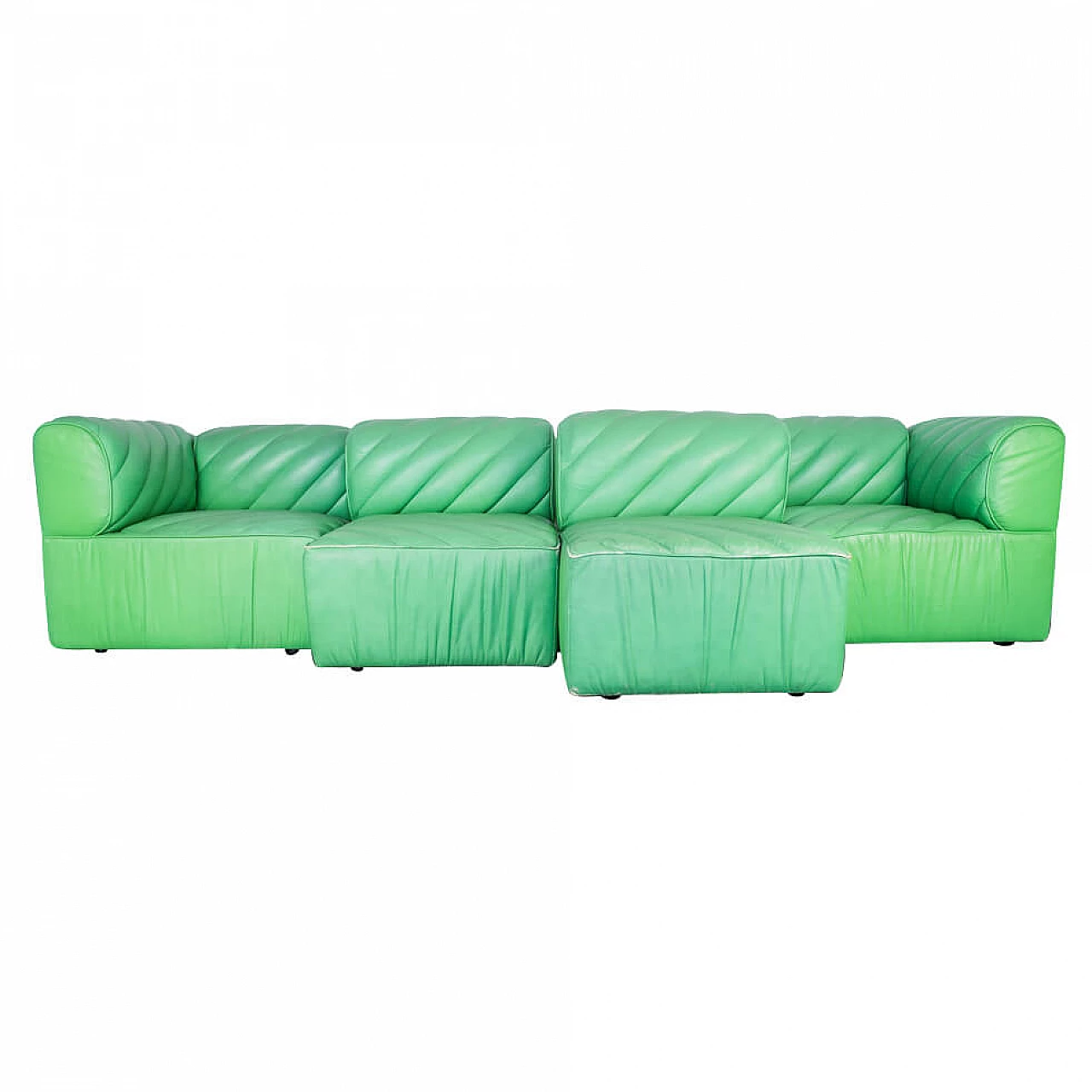 Green leather modular sofa, 70s 1228212
