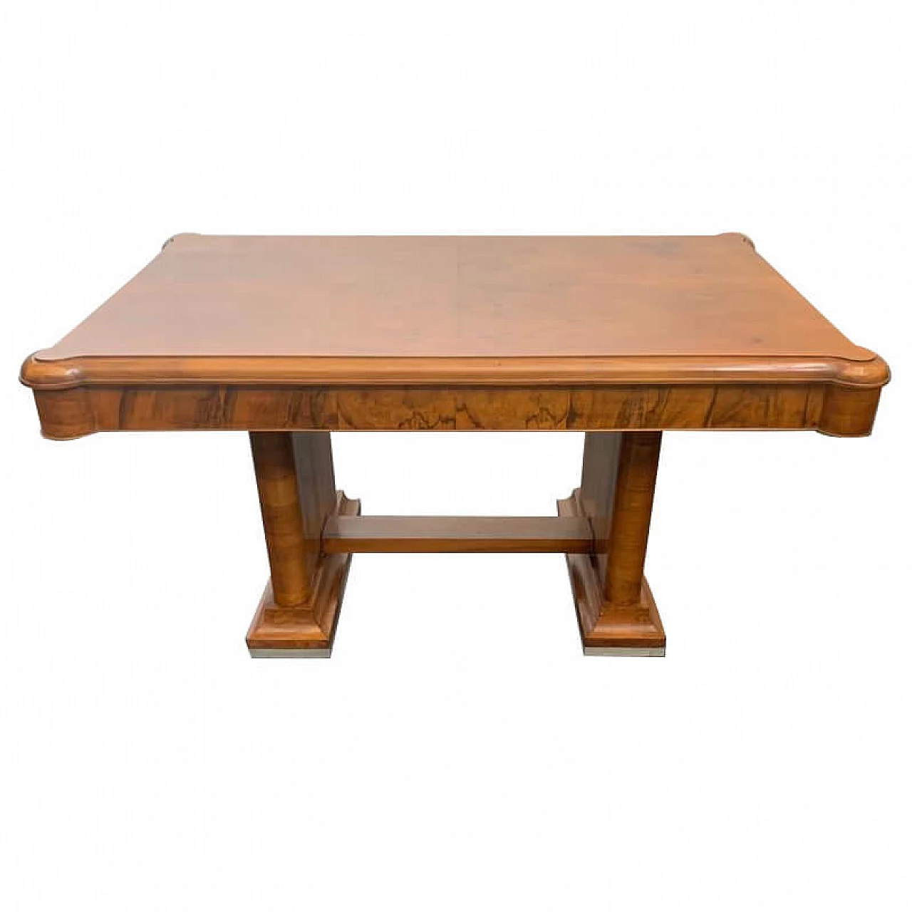 Art Deco table in walnut and walnut feather with steel base, 40s 1228226