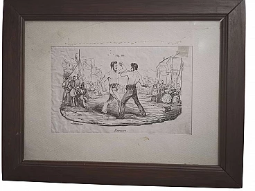 Framed illustration of Boxe subject, 19th century