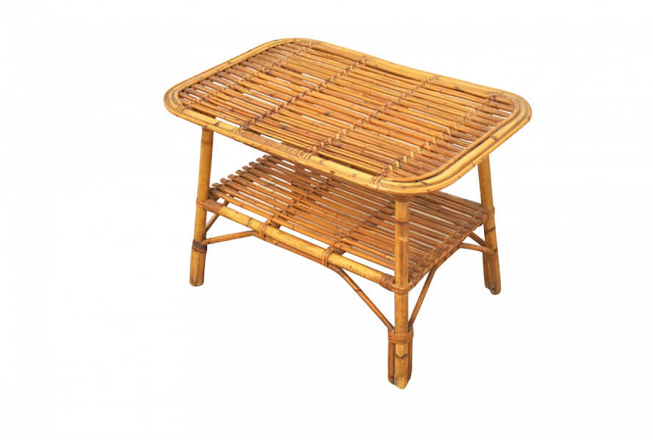 Tavolino in vimini e bamboo nello stile di Bonacina, anni '60 1228284