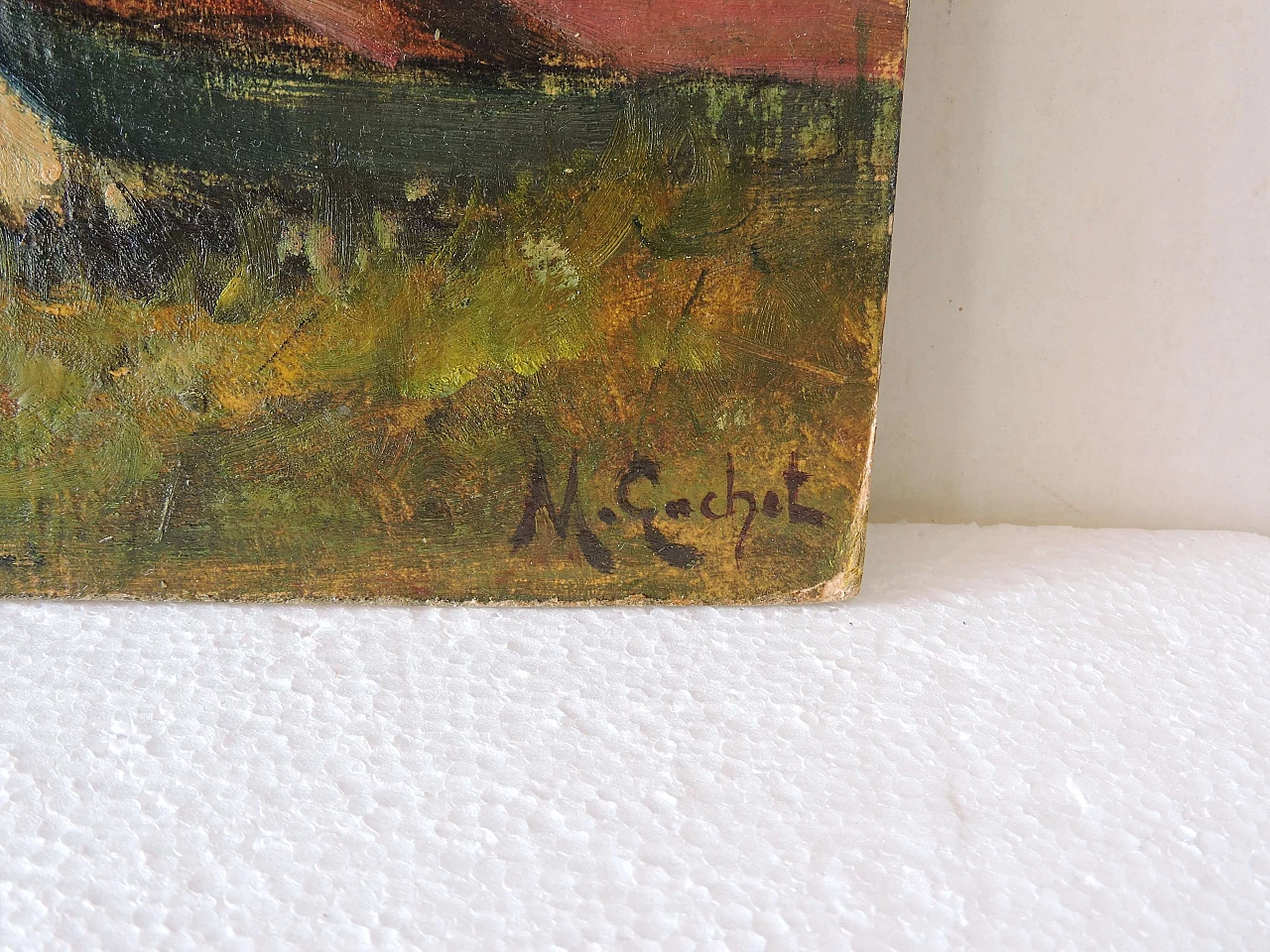 Dipinto olio su cartone Il lago di Candia di Mario Gachet, anni '60 1228316