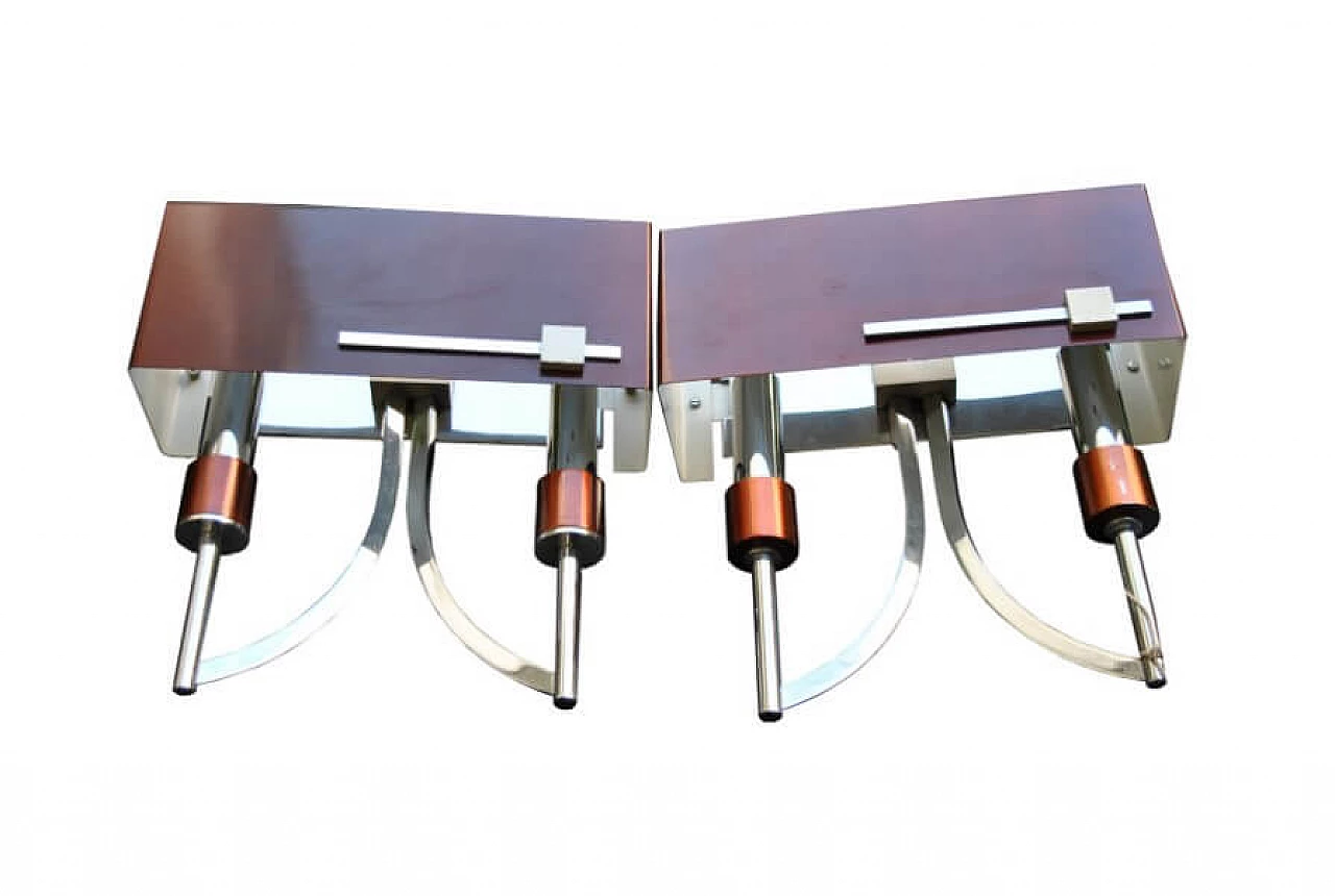 Pair of wall lamps in iron and steel by Stilnovo, 60s 1228382