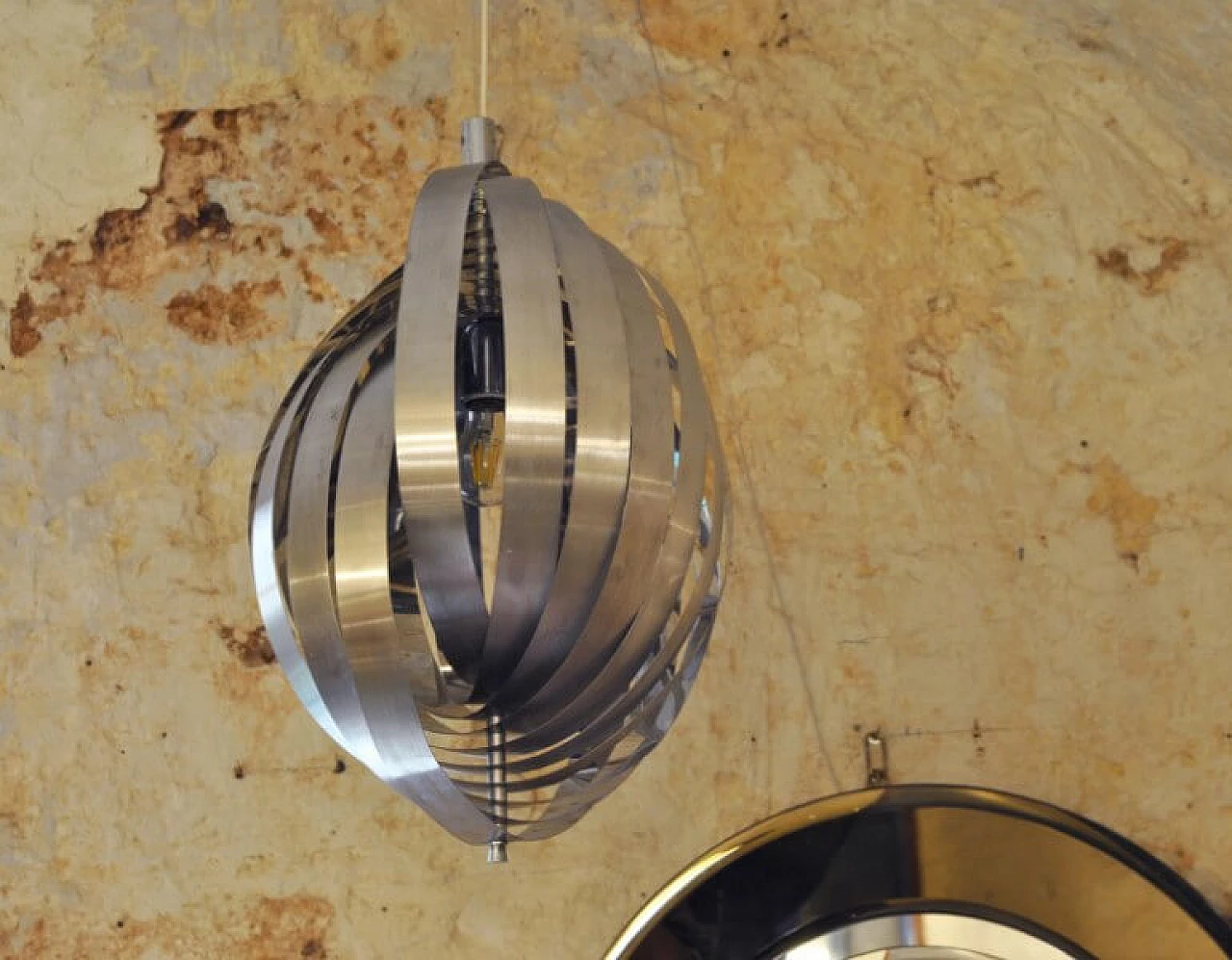 Spiral chandelier in steel by Henri Mathieu, 70s 1228470