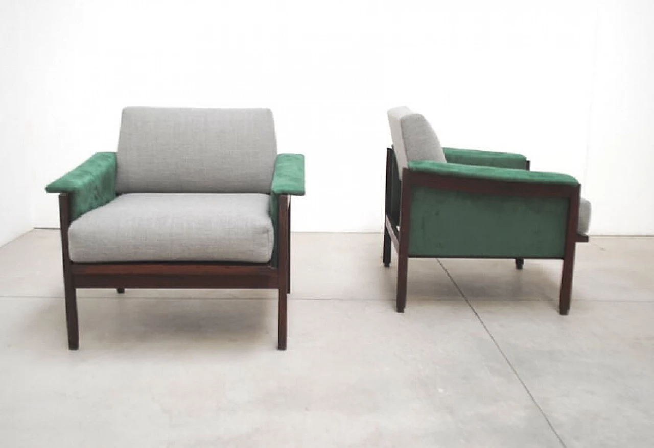 Pair of armchairs in wood and velvet, 60s 1228512