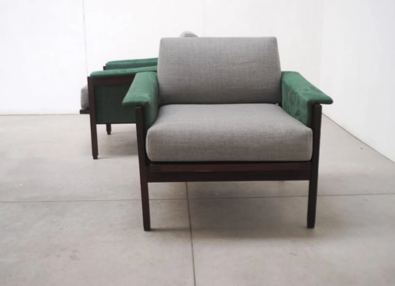 Pair of armchairs in wood and velvet, 60s 1228513