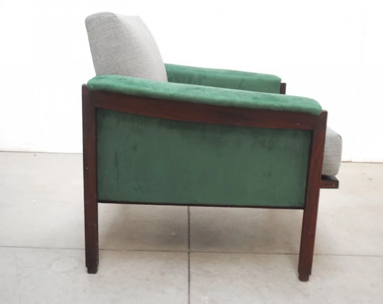Pair of armchairs in wood and velvet, 60s 1228515